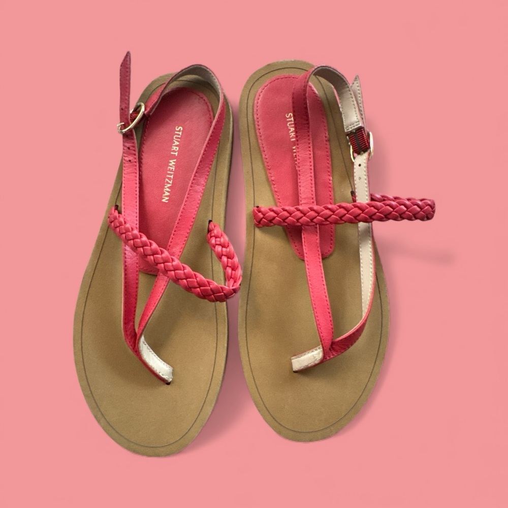 Stuart Weitzman Pink and Tan Women's Size 6 Braided Boho Gladiator Beach Sandals